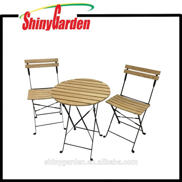 3pcs Folding Pátio Bistro Table &amp; Chair Set, Madeira e Aço